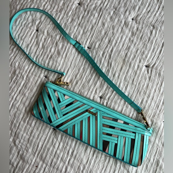 Burberry Prorsum stitch crossbody clutch teal stripe bag. Rare find!! - Picture 2 of 11